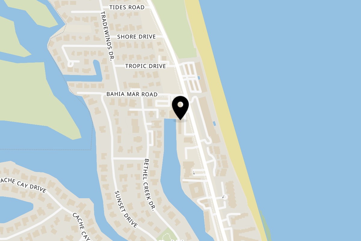 Map showing the location of Massimo’s Beachside Pizza on 4809 Jimmy Buffett Mem Hwy in Vero Beach